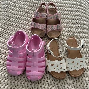 Cat & Jack Pink, Floral, and White Kids Sandals Trio